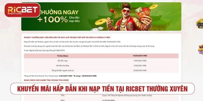 Hướng Dẫn Nạp Tiền RICBET Chi Tiết Và Nhanh Chóng Khuyến mãi hấp dẫn khi nạp tiền tại RICBET thường xuyên